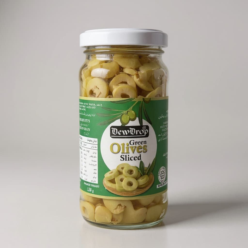DEWDROP GREEN OLIVES SLICED 220 GM